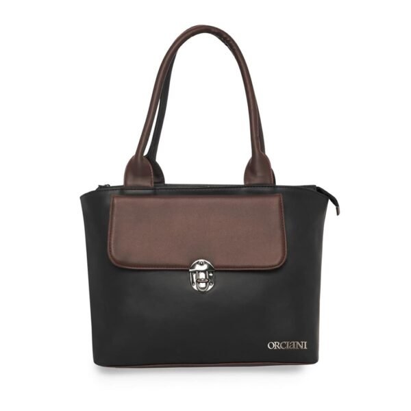 Orciani Women Black & Brown Structured Handheld Bag with Turn-Lock Closure